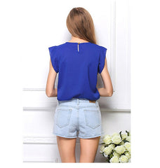 ItspleaZure Blue Scoop Neckline Shirt Cap Sleeves