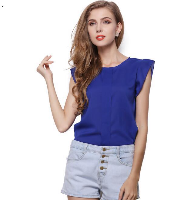 ItspleaZure Blue Scoop Neckline Shirt Cap Sleeves