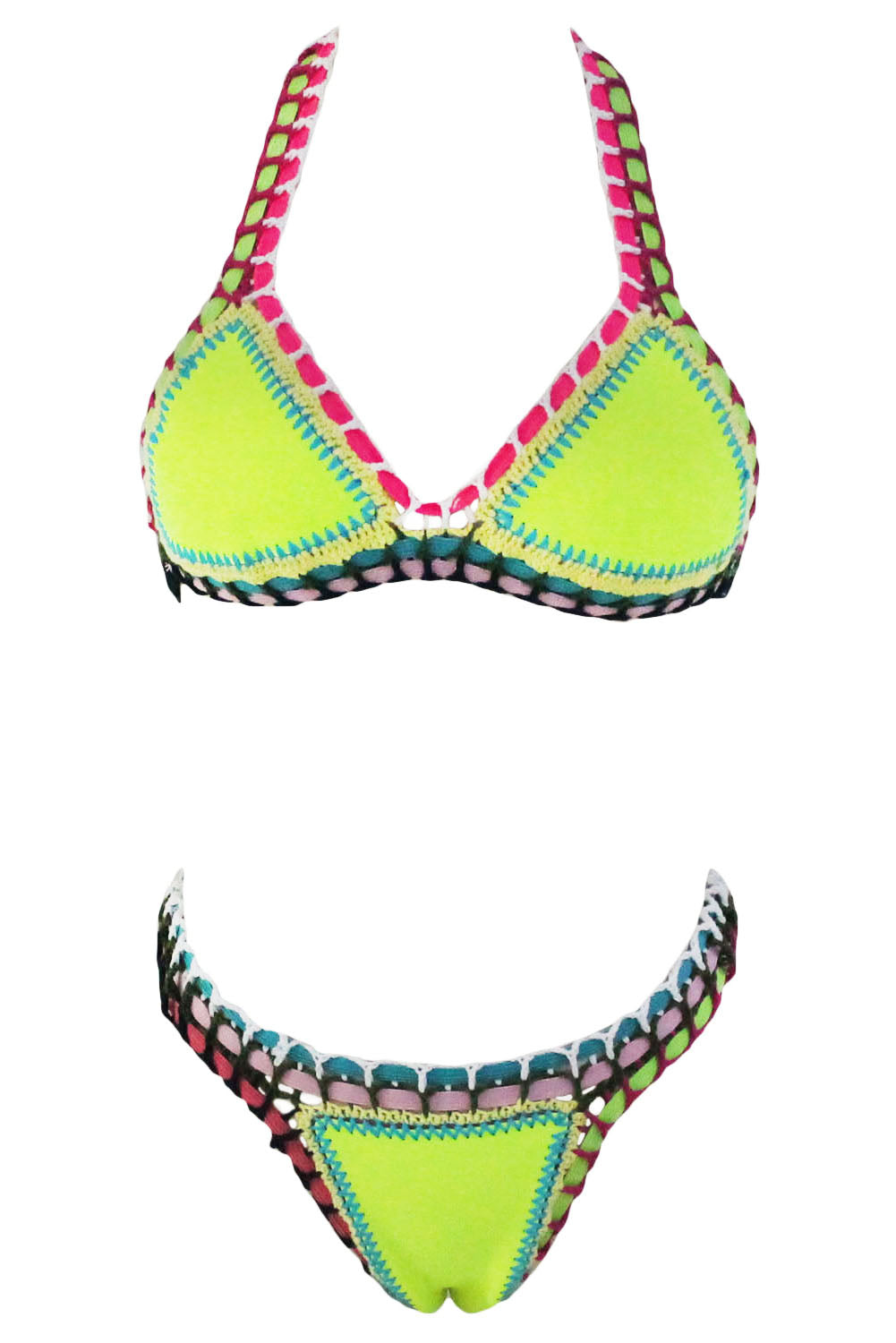 ItspleaZure Neon Yellow Halter Neck Bikini Set for Women