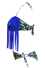 Itspleazure Blue & Green Tassel Halter Neck Bikini