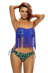 Itspleazure Blue & Green Tassel Halter Neck Bikini