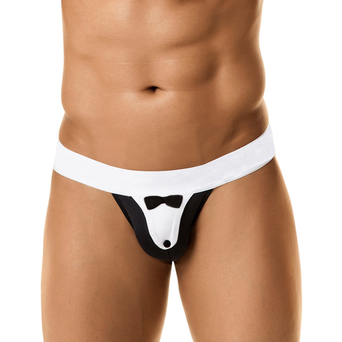 ItspleaZure Black and White Bow Thong for Men