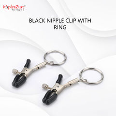 Black Nipple Clamps Clip with Ring for bondage pain at Itspleazure