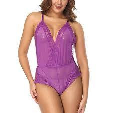 ItspleaZure V Neck Crossover Front Bodysuit Purple for  at itspleaZure