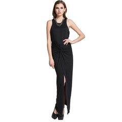 ItspleaZure Sleeveless front spit back zipper straight party Maxi Dresses for  at itspleaZure