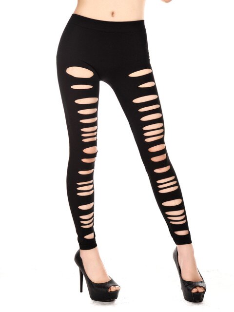 Front Shredded Black Leggings for Women at ItsPleazure