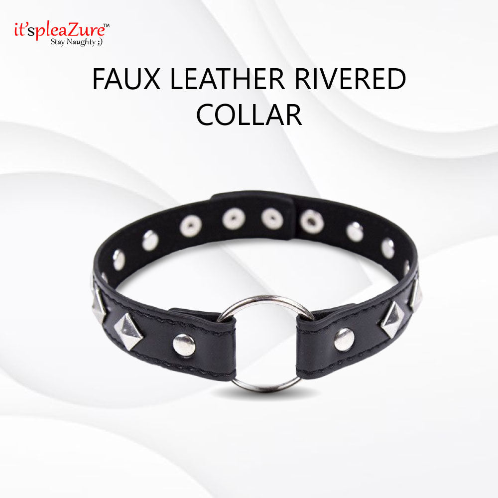 Black Faux Leather BDSM Collar at Itspleazure