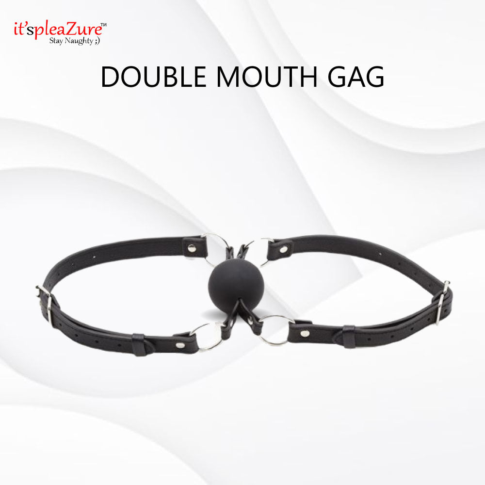 Black Double Mouth Gag Bondage set at Itspleazure