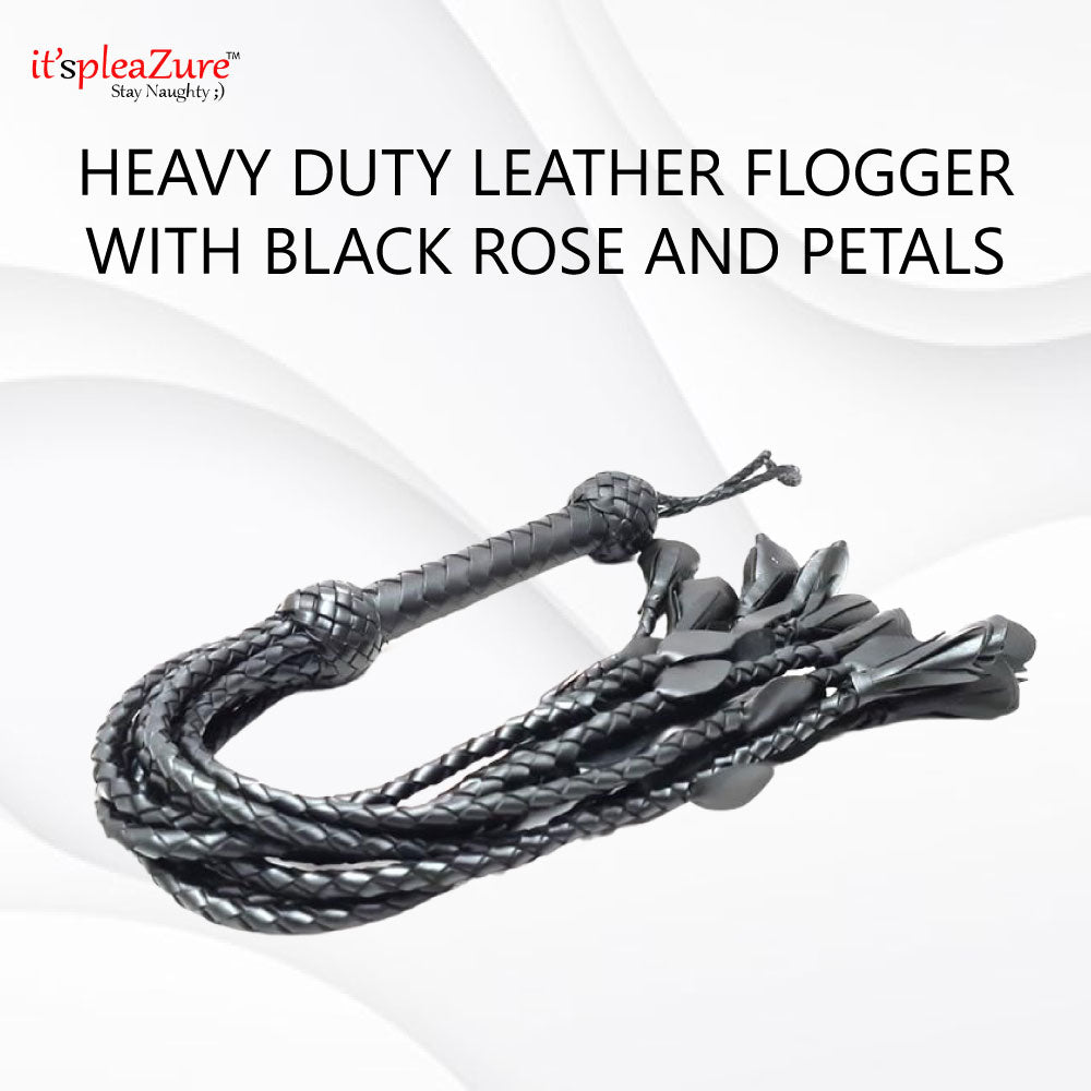 Heavy Duty Black Rose Leather Flogger from ItspleaZure