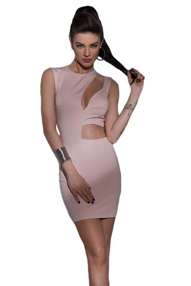 ItspleaZure Woman's Pink Asymmetric Cutout Sexy Mini Club Dress for  at itspleaZure