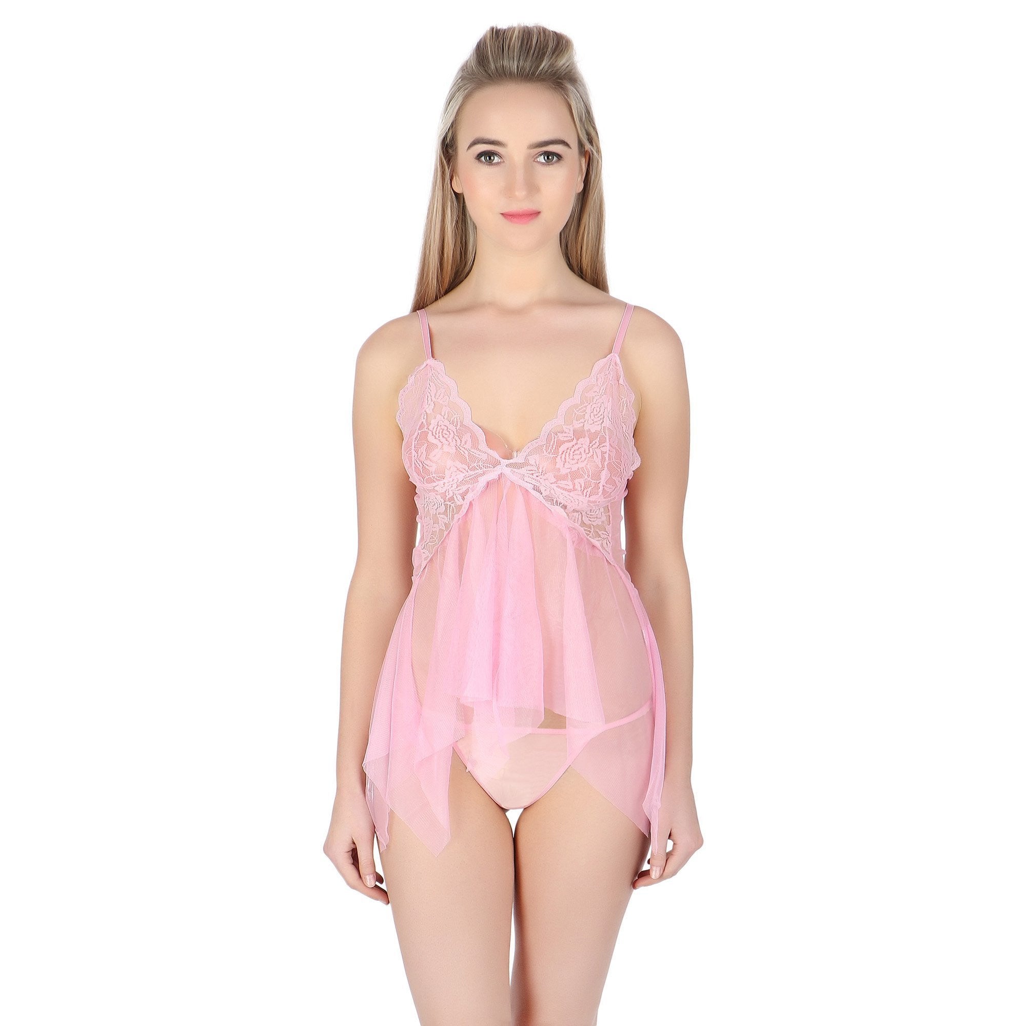 Itspleazure sexy See Through Pink Lace Nightwear Babydoll for  at itspleaZure