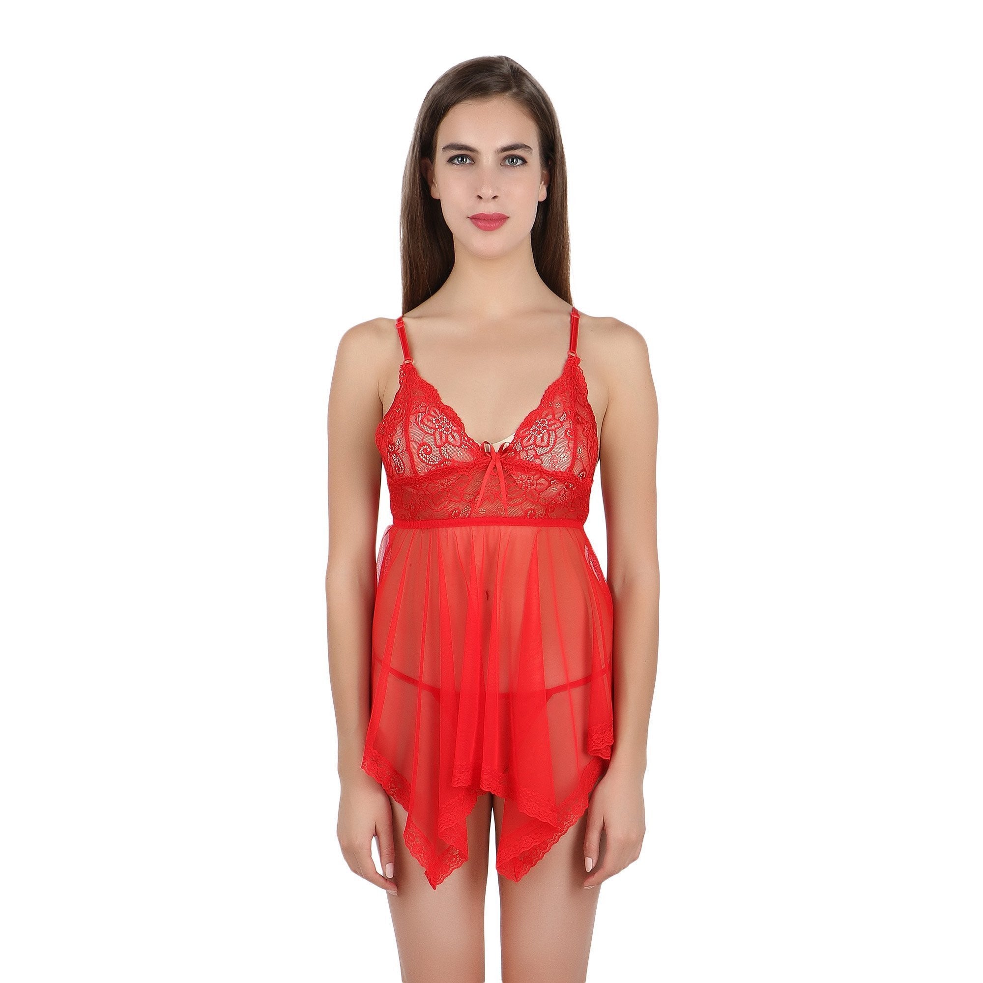 Itspleazure Women Red Sexy Nightwear Babydoll for  at itspleaZure