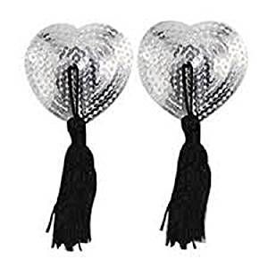 ItspleaZure Sweetheart Sequin Pasties With Tassel-Silver for  at itspleaZure