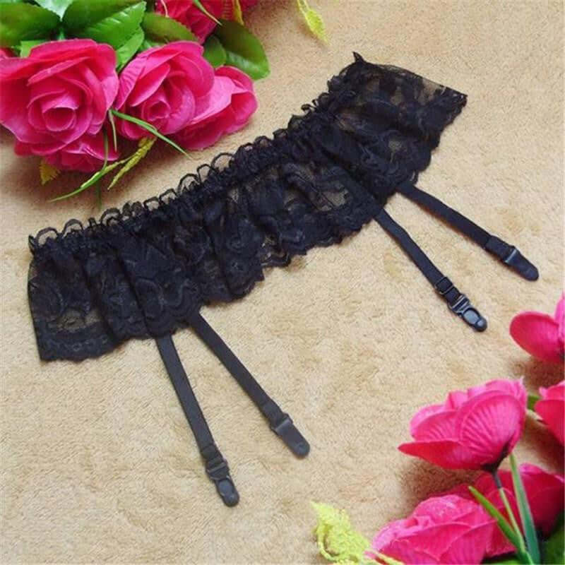 Itspleazure Black Lace Garter Belt Stretch G-string